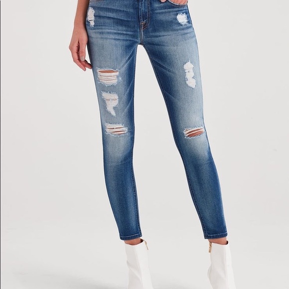 Seven For All Mankind Ankle Skinny with Destroy in Distressed Light Size 25 - Picture 3 of 12